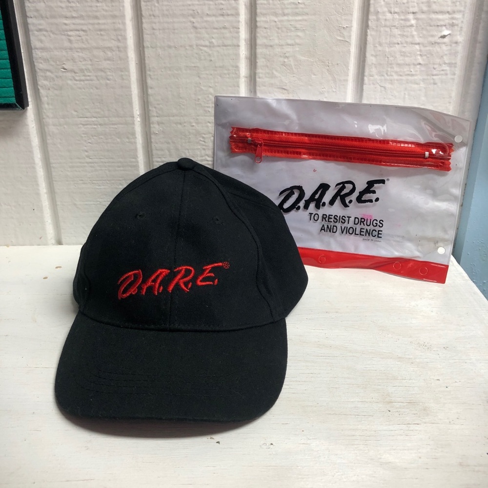 DARE Baseball Hat Cap Vintage Pencil Pouch Velcro 90s Streetwear
